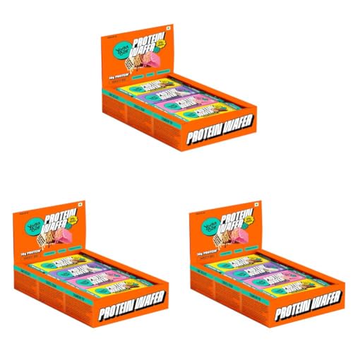 Image of Yogabar 10g Protein Wafer Bars Variety Pack | Strawberry Pop, Dark Chocolate & Cookies & Cream | Crunchy High Protein Bars | 0% Maida | Made with Goodness of Millets and Multigrain | 40g Each | Pack of 30