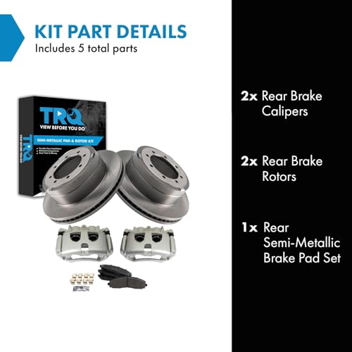 Image of TRQ Rear Brake Pad, Caliper, & Rotor Kit Semi-Metallic Compatible with 2013-2019 Ford F-350 Super Duty 2013-2014 F-450 Super Duty