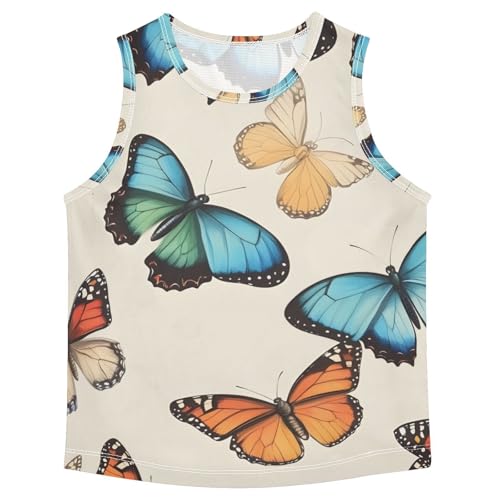 Bolaz Boys Athletic Quick Dry Tank Top Sleeveless Workout T Shirts Age 11-15,Butterfly Pattern