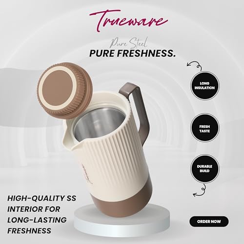 Image of Trueware Amaze ISI Certified Inner Steel Thermoware 1000 ML Hot & Cold Flask Jug, BPA Free, Leak Proof, Ideal for Tea, Coffee, Water, Hot and Cold Beverages