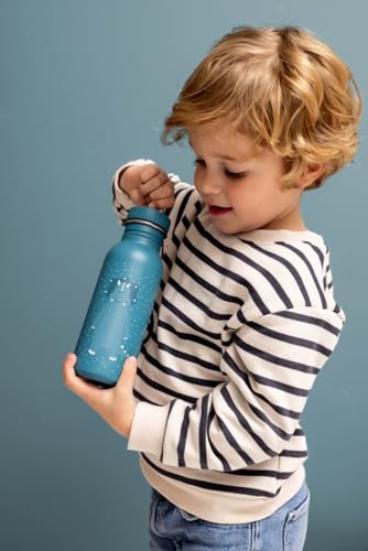 Trixie Baby Trinkflasche aus Edelstahl, 350ml/500ml, Auslaufsicher, mit Tragekordel, Schlanke Form für Kleine Hände, Bruchsicher, ab 3 Jahren (Mr. Triceratops, 500ml)