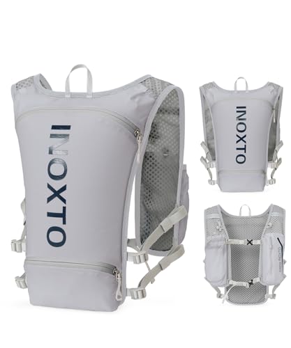 INOXTO Laufrucksack, 5L Leichter Trinkbeutel, geeignet für Outdoor-Wandern, Radwettbewerb, Bergsteiger-Trinkweste, Rucksack, Herren und Damen (Hellgrau dunkelblau)