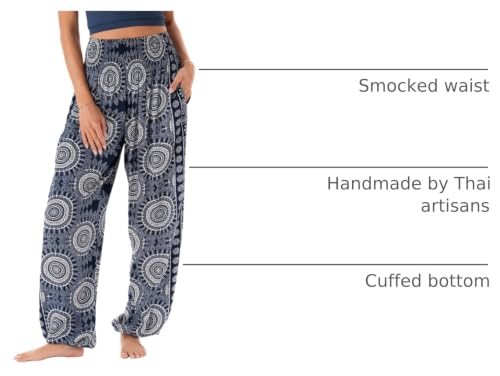 Image of Lotus and Luna Women's Harem Pants Thai Pants for Beach & Lounge High Waisted Flowy Boho Pants Genie Pants Yoga Pants