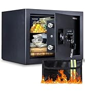 Safe Box, 0.8 Cubic Feet Home Safe, Electronic Digital Keypad, Alarm System, W/Fireproof Bag, Rem...