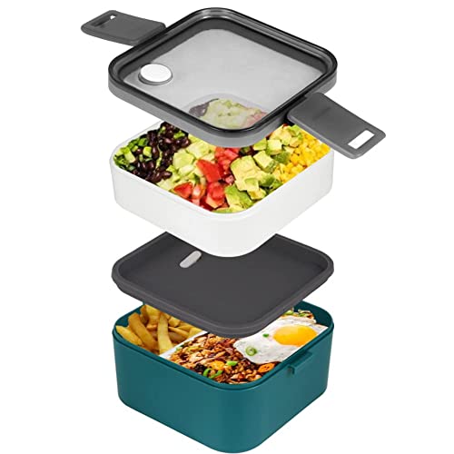 Stackable Bento lunch Box for Adults Kids, Leakproof Japanese Bento Boxes, NatraProw 3 Compartments Bento Box, 2 Layers Microwave Safe Bento Box, BPA Free Meal Prep Containers - 1370ml