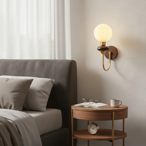Aplique de pared de madera vintage con pantalla de vidrio en U 3