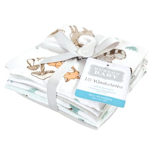 Image of Hudson Baby Unisex Baby Flannel Washcloths, Neutral Woodland Pals 10Pk, One Size