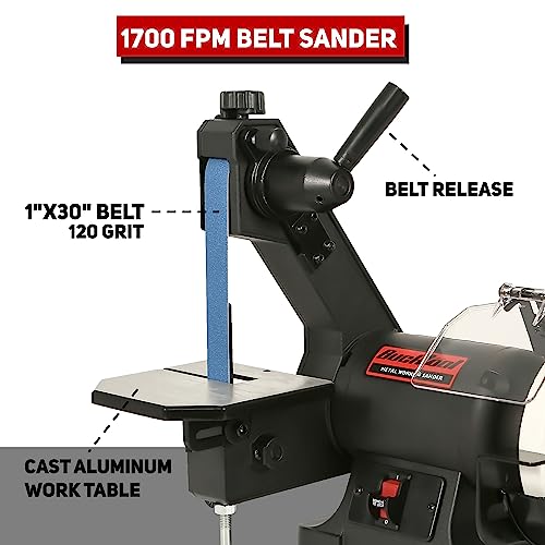 Bucktool Low Speed Bench Belt Grinder Combo, 2.1A 1x30 inch Belt & 6 inch Grinder, 1/3 HP Low Speed Bench Belt Disc Sander Combo for Knife Making, Sharpening, Woodworking, Metalworking - Image 3