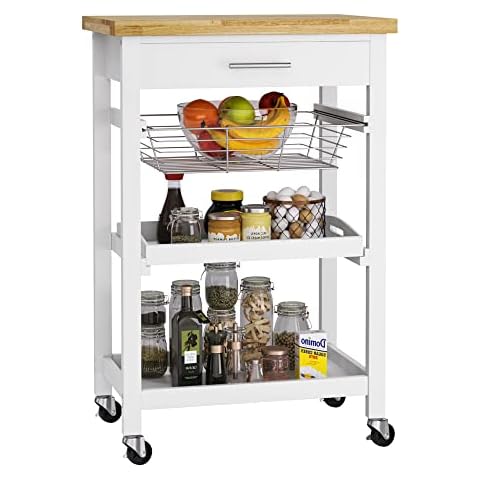 FOREHILL Carrito Cocina de Madera con 4 Ruedas Bloqueables Cover