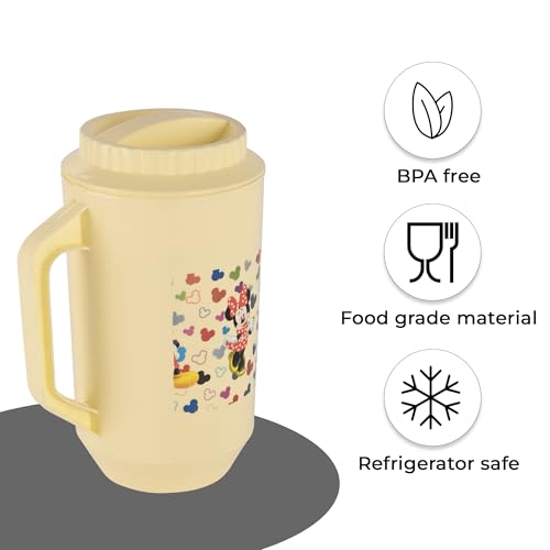 Image of Kuber Industries Pack of 6 Plastic Jug for Kitchen | 2 Ltr | Multipurpose Jug for Water, Milk & Juice | Perfect for Daily Use in Kitchen, Home, Office & Events | Disney Team- Cream & Black