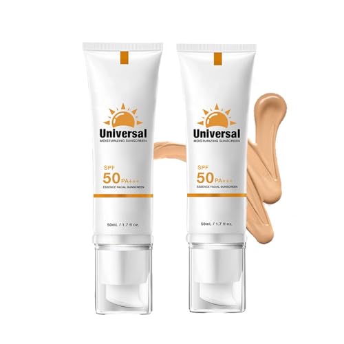 Pack de 2 protectores solares tintados 50+ PA+++, protector solar facial para piel sensible, crema solar hidratante con hialurón, colágeno y vitamina E, resistente al agua