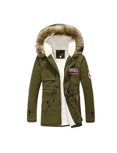 Zacoo Herren Trench Coat Winterjacke Windjacke Outwear(Erhalten Sie 1 freien Charme nach dem Zufall) Größe M Armee Grün