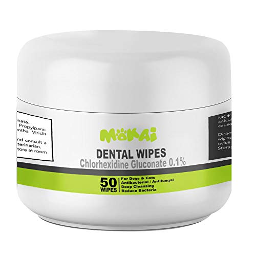 MOKAI Dental Wipes for Dogs and Cats | Pads with Chlorhexidine and Sodium
