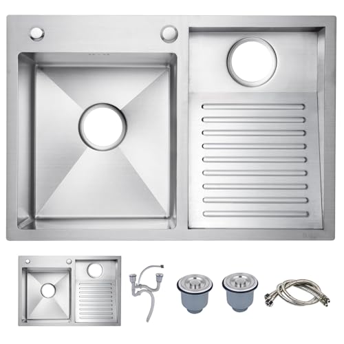 Lavandino in acciaio inox con lavabo, per cucina, bagno, balcone, design a doppia vasca facile da pulire (700 mm/27,5 pollici)