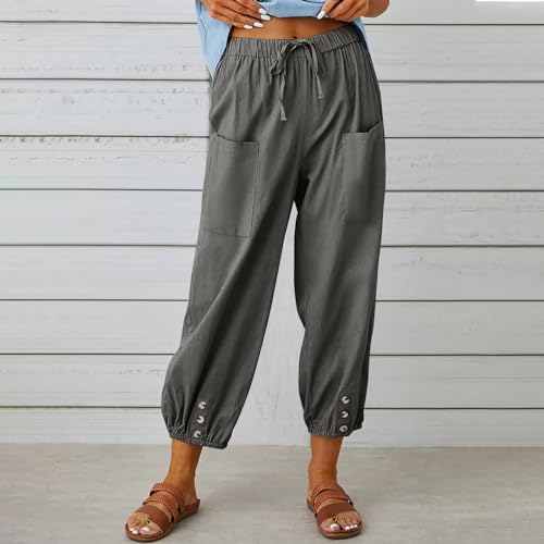 Women's Casual Lantern Harem Loose Capris Pants 2025 Summer Loose Fit Style Flax Ankle Trousers with Pockets2