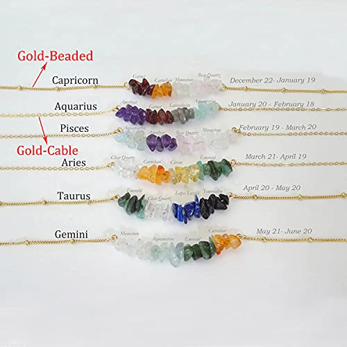 GOGOEY Zodiac Necklace for Women, Personalized Birthstone Beaded Crystal Jewelry for Her, Raw Gemstone Pendant, Chakra Pendant, crystals and healing stones, Stainless Steel, libra - Image 3