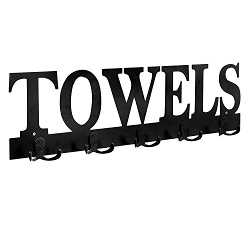 MyGift Black Metal Towels Design Wall Mounted 5 Dual-Hook Towel Hanger Rack