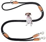 Leisegrün Hundeleine kleine Hunde leicht | Führleine 3m verstellbar mit 2 Karabiner | 3 Meter lang x 0,8 cm | Nur 200 g | Modell Devon | Schwarz
