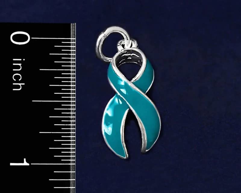 Large Teal Ribbon Awareness Charms – Bulk Inexpensive Teal Ribbon Shaped Charms for Sexual Assault, Rape and Ovarian Cancer Awareness - Perfect for Jewelry Making, Bracelets, Necklaces, DIY Projects, Support Groups and Fundraisers3