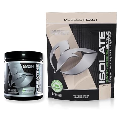 Muscle Feast Isolate + Creatine Bundle: 1 Whey Protein Isolate (Vanilla, 2lb) + 1 Creatine Powder (Unflavored, 300g)| Premium Supplements, Vegetarian, Gluten Free Cover