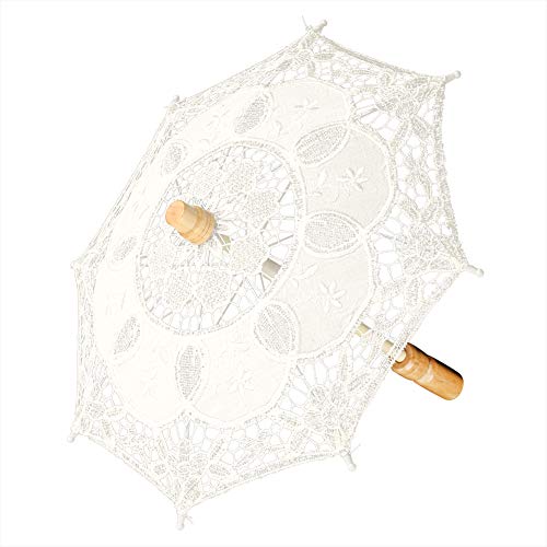 Fictory Parapluie en dentelle de mariée, beau parapluie artisanal petite taille Stage Performance dentelle parapluie décoration de mariage (beige petit) Cover