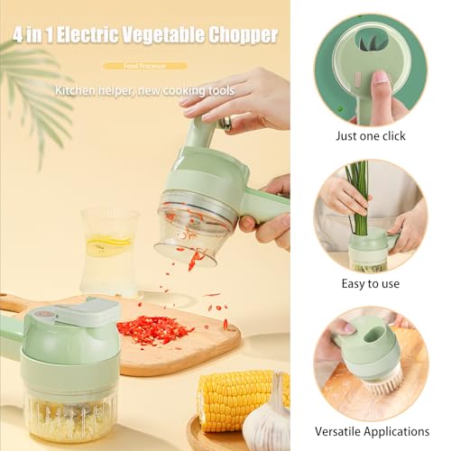Electric Vegetable Chopper, 4 in 1 Handheld Choppers, Multifunctional Vegetable Cutter for Fruits, Vegetables and Meat (Wireless and Waterproof with Multiple Tools) - immagine 3