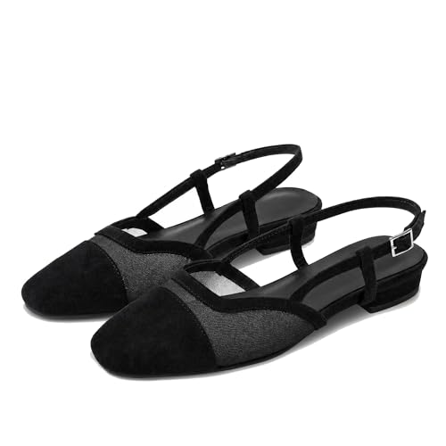 Image of MICIFA slingback flats for women, Round Toe Low heel Sandals Fashion Splicing Dress Shoes for Women
