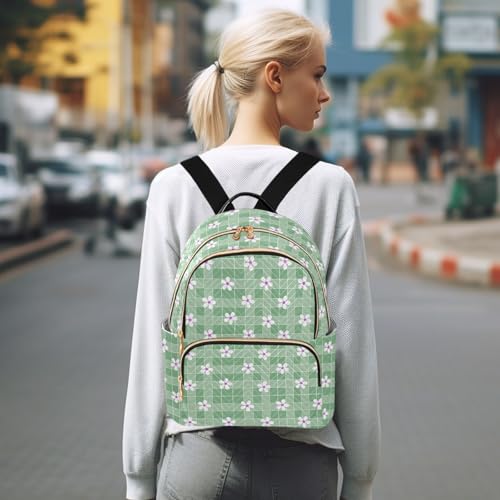 Mochila pequeña para computadora de 12.5 pulgadas blanca con diseño de margarita y tablero de ajedrez 7