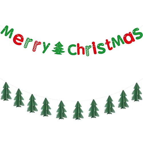 BH-MISSTARS 2 Stück Weihnachten Deko Banner, Merry Christmas Banner Set mit Weihnachtsbaum für Zuhause Weihnachten hängende, Perfekt für weihnachtsdeko Haus & Weihnachtsfeier Cover