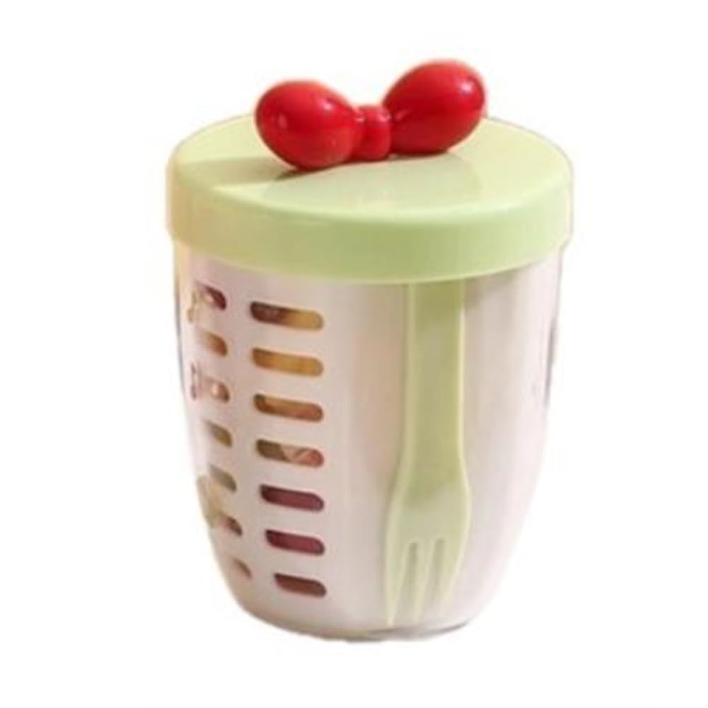 Hndhbfgrt Double Wall Salad Cup Portable Leak Proof Oat Container with Fork Handle Drain Fruit Cup Cute Breakfast Cup