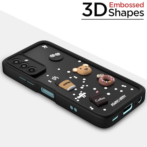 Image of Outlouders Back Cover for Samsung Galaxy M34 5G / F34 5G | 3D Cartoon Cute Fun Bear | Silicone Full Body Protection Bumper Case (Black)