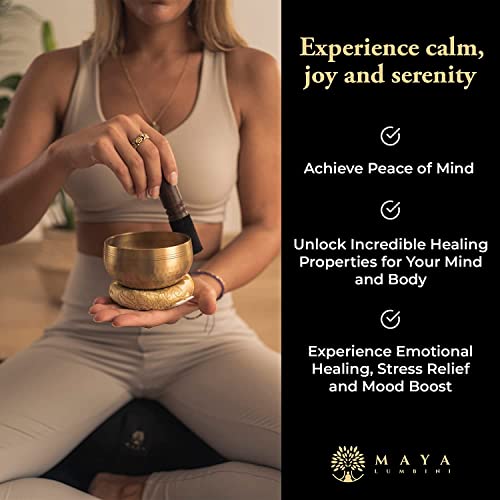 Tibetan Singing Bowl Set By Maya Lumbini [4 Colors] — 4” Meditation Sound Bowl With Silk Cushion Handcrafted In Nepal For Yoga, Chakra Healing, Mindfulness, And Stress Relief #TOP2