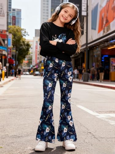 Image of Girls 2 Piece Outfits Long Sleeve Butterfly Sweatshirt & Flared Pants Fall Clothing Set Size 7-12 Years