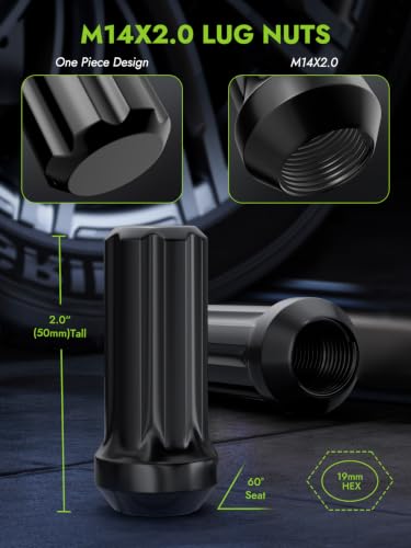 Image of AUTOPTIM M14x2.0 Spline Lug Nut - 24 Pcs Black Closed End Nuts with Socket | Replacement for 2004-2014 Ford F-150, 2003-2014 Expedition, 2003-2014 Lincoln Navigator, 7 Point Conical Seat Lug Nuts