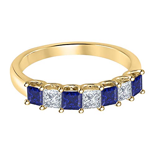 Gold & Diamonds Jewellery Princess Cut Gemstone Half Eternity 14k Yellow Gold Plated Wedding 7-Stone Band Ring for Women2