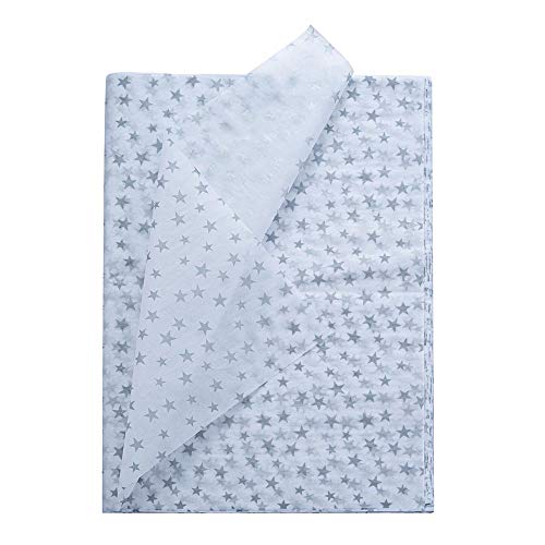 We Moment Zone 50 hojas de papel de seda de primera calidad con estrellas blancas y plateadas, 50,8 x 28 pulgadas, cada una, perfecto para bodas, Navidad, ideas de manualidades, regalos de fiesta Cover