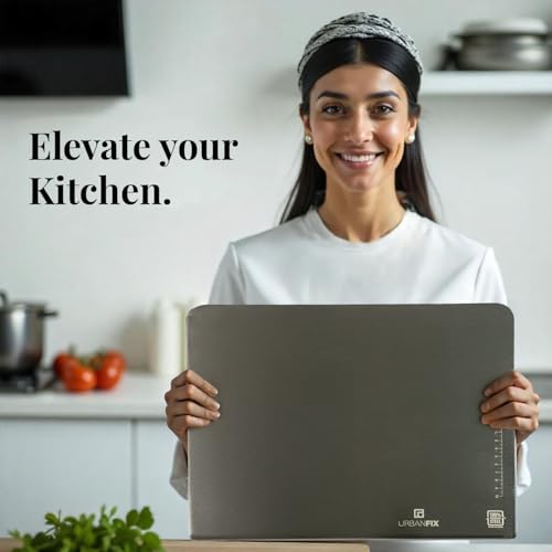 Image of Stainless Steel Chopping Board with Lip for Kitchen| Non Slip Rust Proof Counter top| Easy to use| Round Edge| for Cutting Vegetables, Meat,Fish,Fruits | Medium | 35 x 30 cm