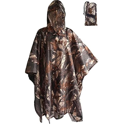 Poncho de lluvia KharmLaddy con capucha y hoja de camuflaje Cover