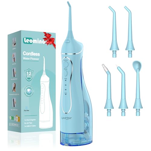 Irrigateur buccal portable 300 ml Leominor : nettoyeur de dents électrique et étanche IPX7