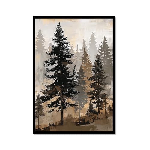 Paysage brumeux de pins beiges déco murale salon moderne 30x45cm