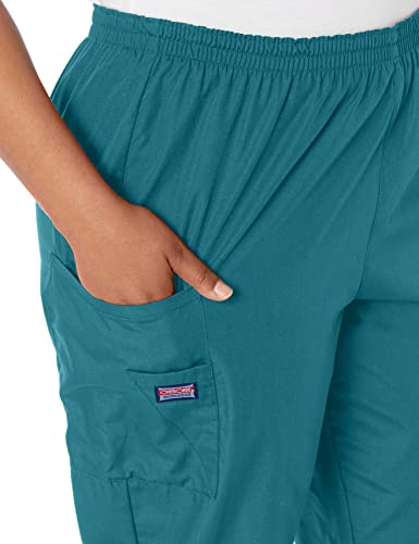 Cherokee Women's Workwear Elastic Waist Cargo Scrubs Pant, Teal Blue, Medium