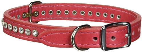 Image of Signature Leather Crystal Dog Collar, Salmon Solid Grain Leather, Fits 9.5 inch-11.5 inch Neck Size, 14 inch Overall Length