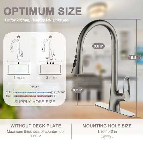 Image of Ruvida Kitchen Faucets,Brushed Nickel Kitchen Faucet,Kitchen Faucet with Pull Down Sprayer,Kitchen Sink Faucet Suitable for RV Farmhouse Camper Laundry Wet Bar