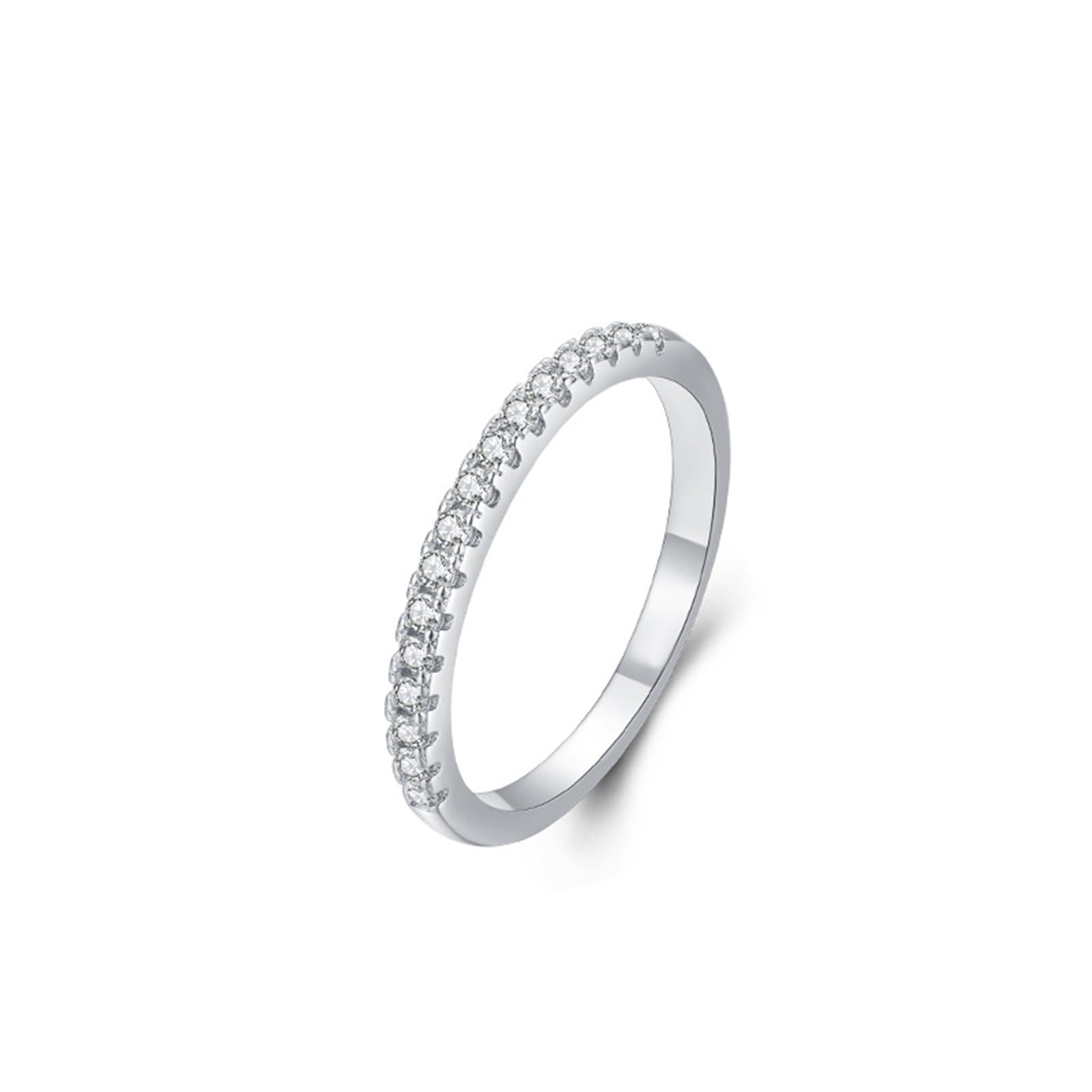 Anillo de oro para mujer, anillo de boda de oro real con diamantes, anillos de boda de oro blanco, media eternidad, anillo de aniversario para mujeres