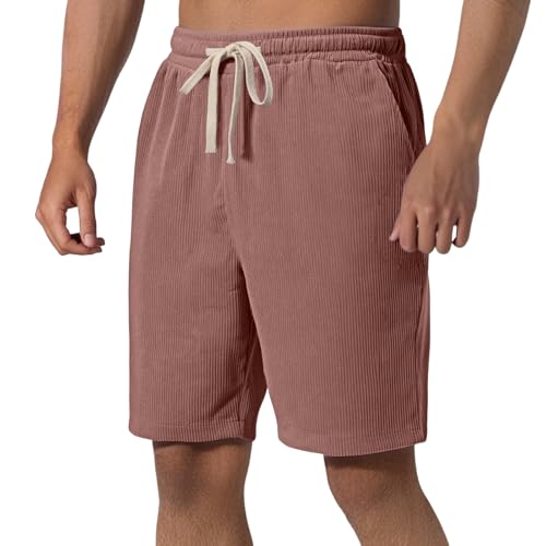 Men's Casual Shorts Elastic Waist Drawstring Lightweight Summer Beach Loose Fit Comfortable Breathable (Red, XXXL)