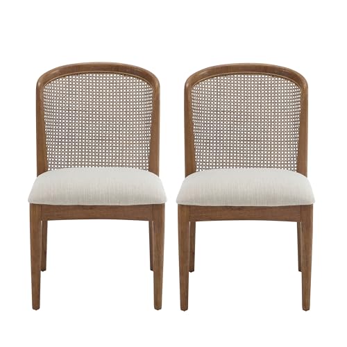 Christopher Knight Home Lilia Dining Chairs Set of 2, Modern Dining Chair with Fabric Upholstery, Rubberwood Frame Kitchen Chairs with Cane Webbing, Extra Seat for Dining Room, Beige + Walnut - Image 3