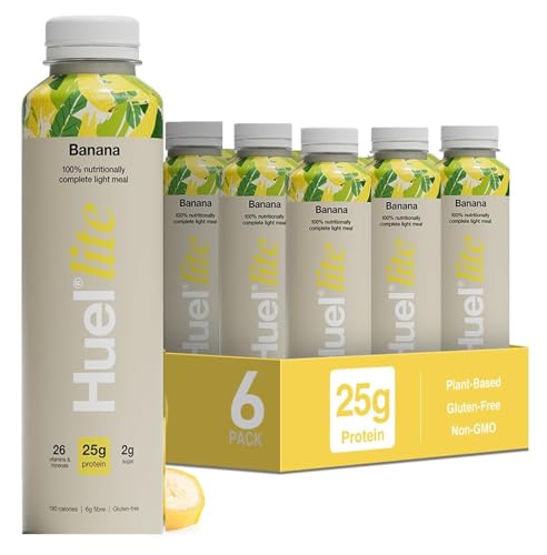 Huel Lite Ready to Drink 500ml Bottles (Pack of 6), 25g Banana Flavour Protein Shake, 190 Calories Meal Replacement Shake, Low Sugar, High Fibre, Vegan Protein Drinks with 26 Vitamins & Minerals