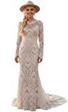 Lanbaodress Lace Boho Wedding Dresses for Bride 2026 Long Sleeve Mermaid Beach Bridal Gown with Sweep Train Nude B Size 10