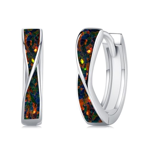 Twoowl Boucles d'oreilles en argent sterling 925 avec opale noire - Cadeau pour femmes et filles