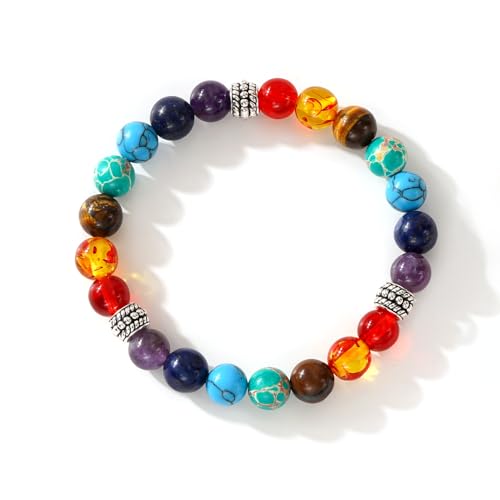 7 Chakra Reiki Healing Beaded Bracelet Stack - Natural Stone Beads Bracelet for Anxiety Relief, Spiritual Energy Yoga Stackable Jewelry for Women Men, Meditation Relax Friendship Gift